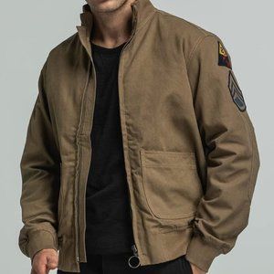 Men's Tactical Coat Military Flight Bomber Jacket Stand Collar Khaki Size 3XL